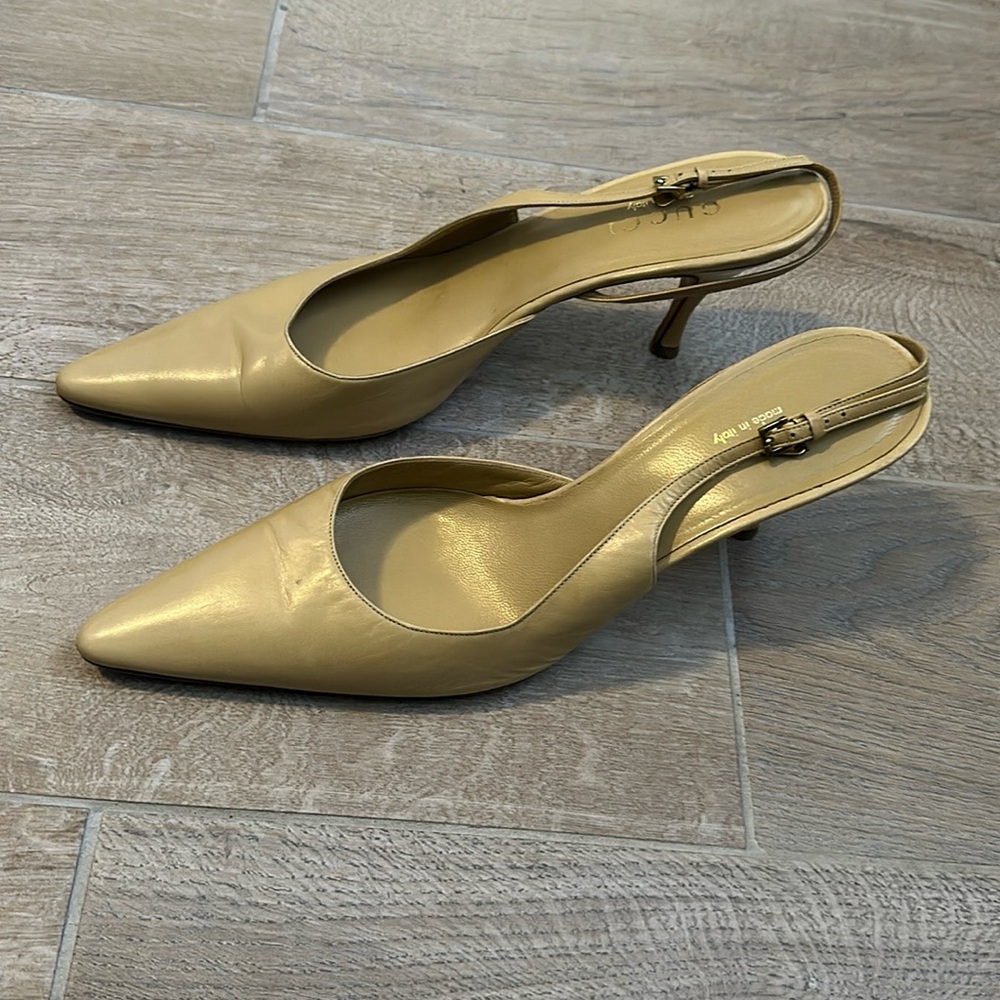 Gucci Leather Slingback Pumps Color Tan Size 9B